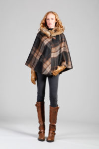 Finland raccoon trimmed cashmere cape