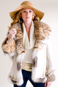 Snow white sheared mink jacket with lynx collar and cuffs