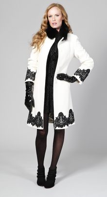 Winter white cashmere with black fox and lace detail