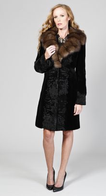 Black sheared mink and swakara with Russian sable collar