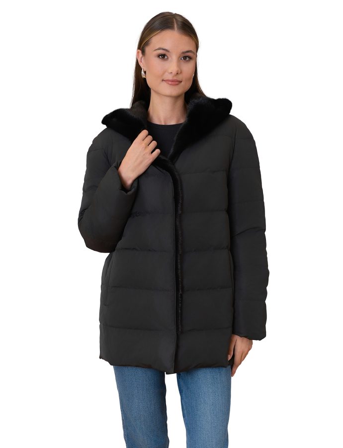 Black reversible horizontal mink fur parka