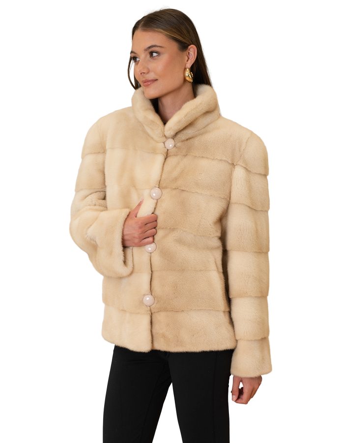 Blonde horizontal mink fur jacket