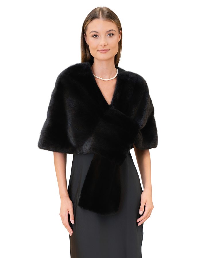 Black mink fur pull through capelet